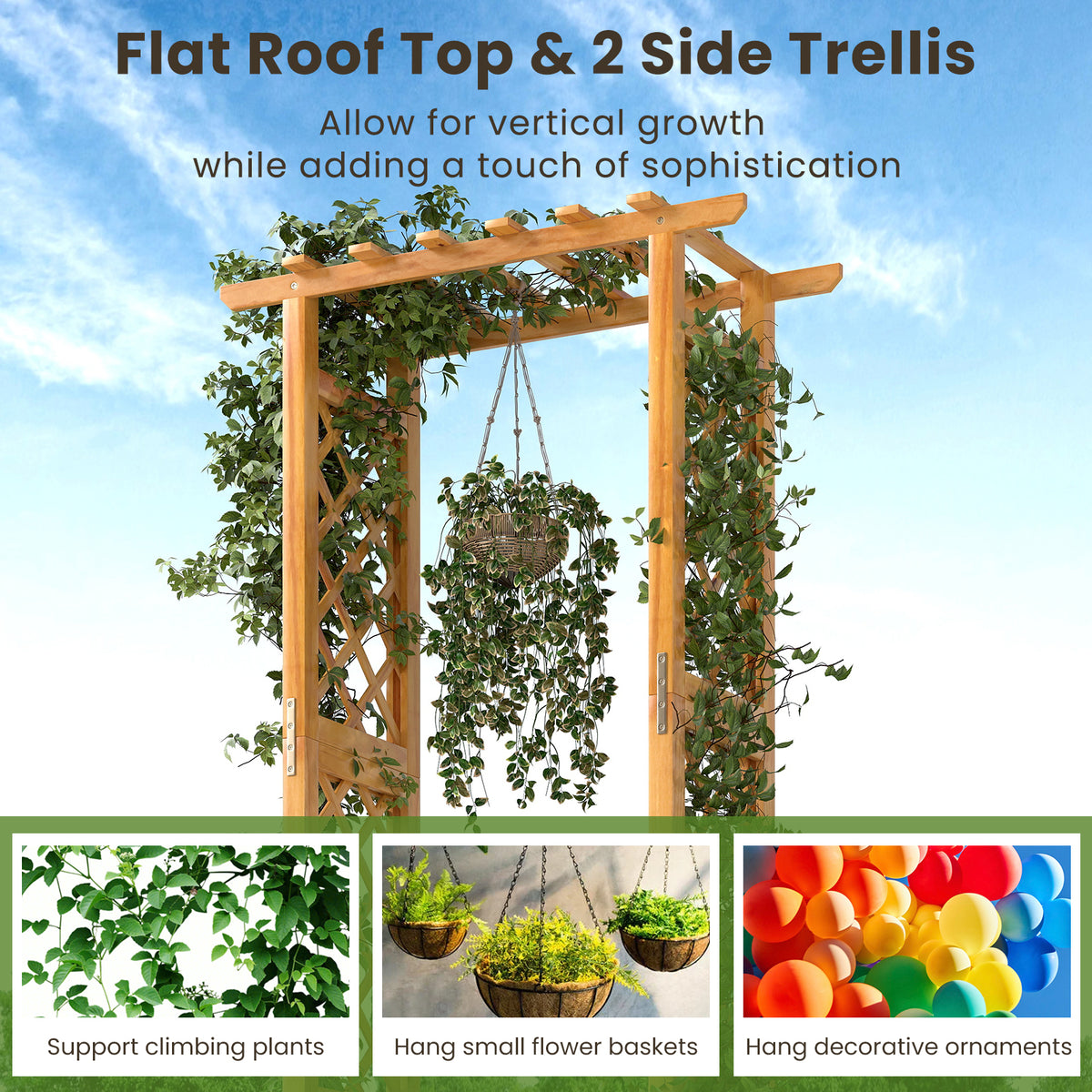 Wooden Raised Garden Bed with Lattice Trellis and Roof - 60 Inch, Orange