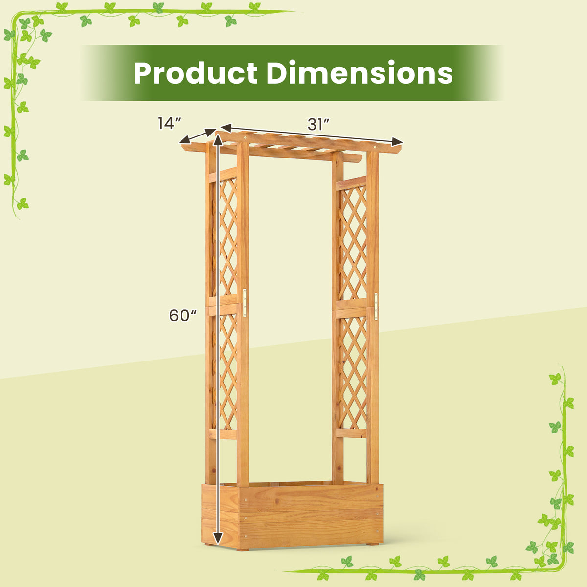 Wooden Raised Garden Bed with Lattice Trellis and Roof - 60 Inch, Orange
