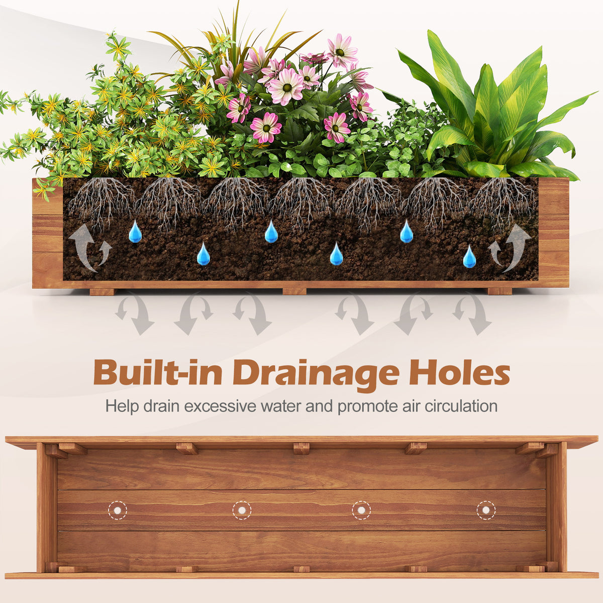 Wooden Raised Garden Bed 44" x 11" x 10" Orange with Drainage