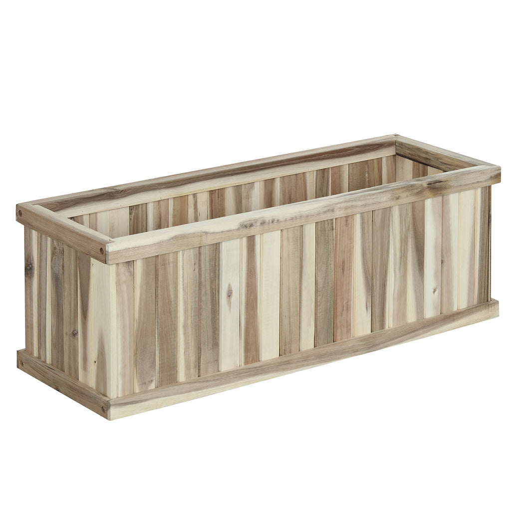 Wooden Raised Garden Bed Natural Acacia Wood Rectangular Planter Box