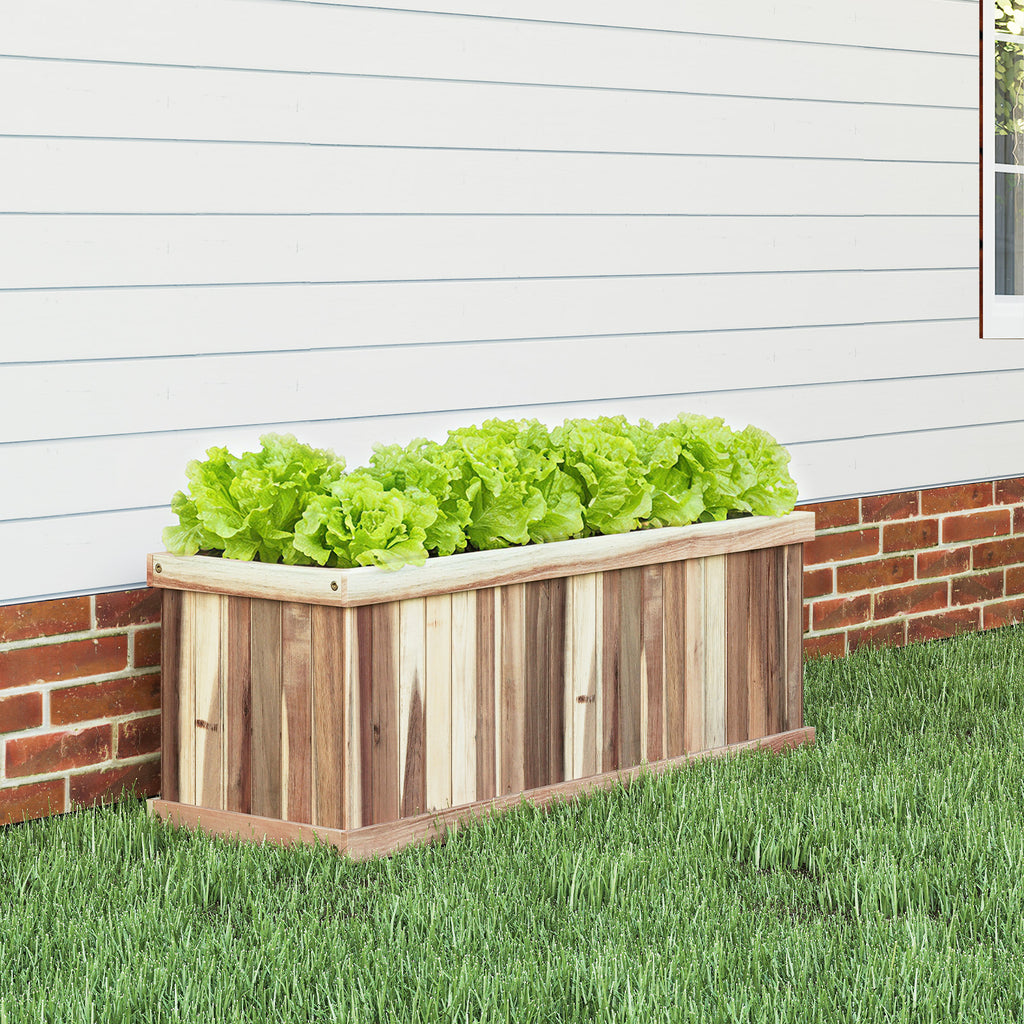 Wooden Raised Garden Bed Natural Acacia Wood Rectangular Planter Box