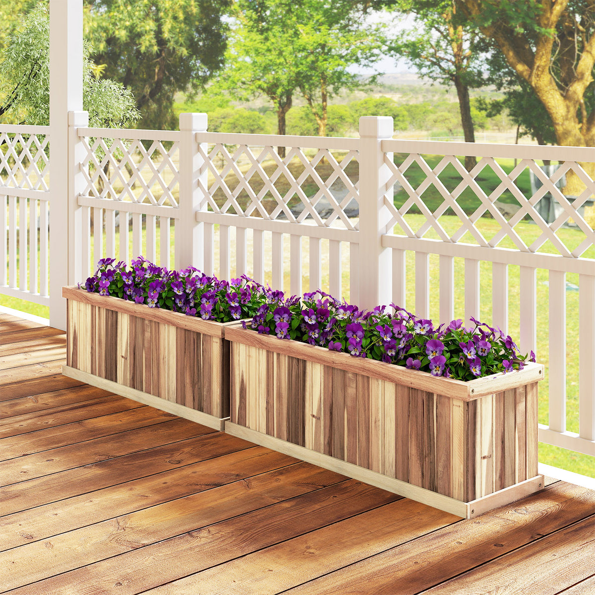 Wooden Raised Garden Bed Natural Acacia Wood Rectangular Planter Box