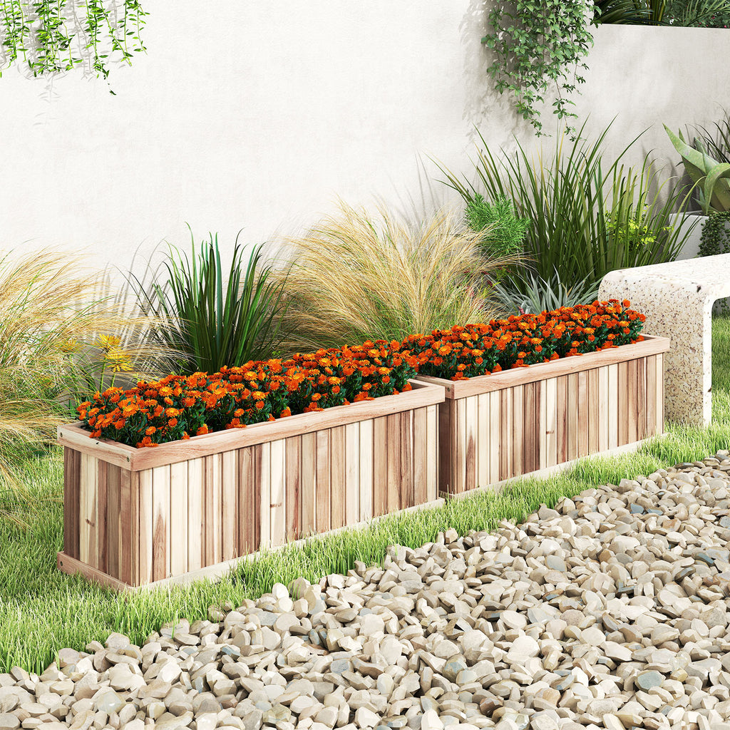 Wooden Raised Garden Bed Natural Acacia Wood Rectangular Planter Box