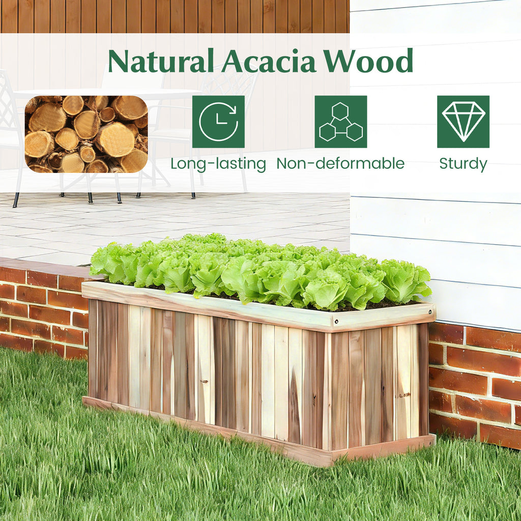 Wooden Raised Garden Bed Natural Acacia Wood Rectangular Planter Box