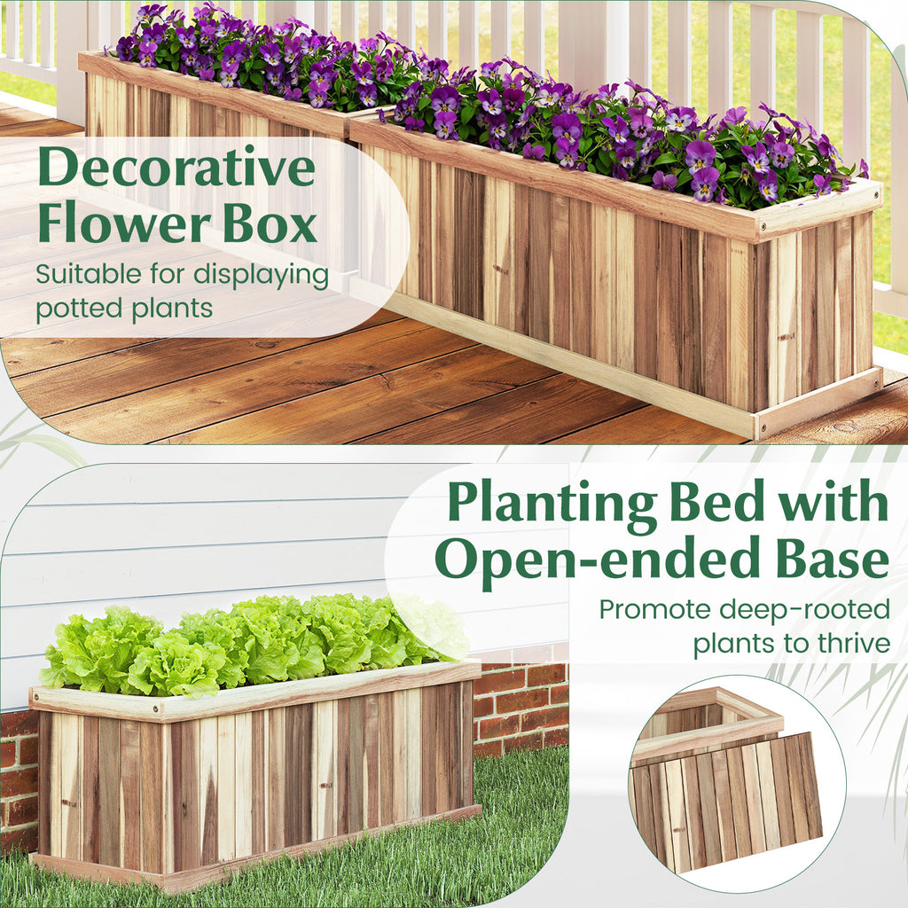 Wooden Raised Garden Bed Natural Acacia Wood Rectangular Planter Box