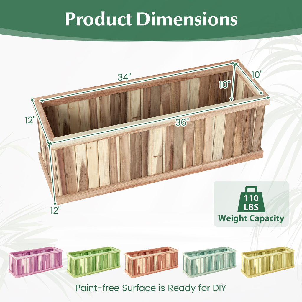Wooden Raised Garden Bed Natural Acacia Wood Rectangular Planter Box