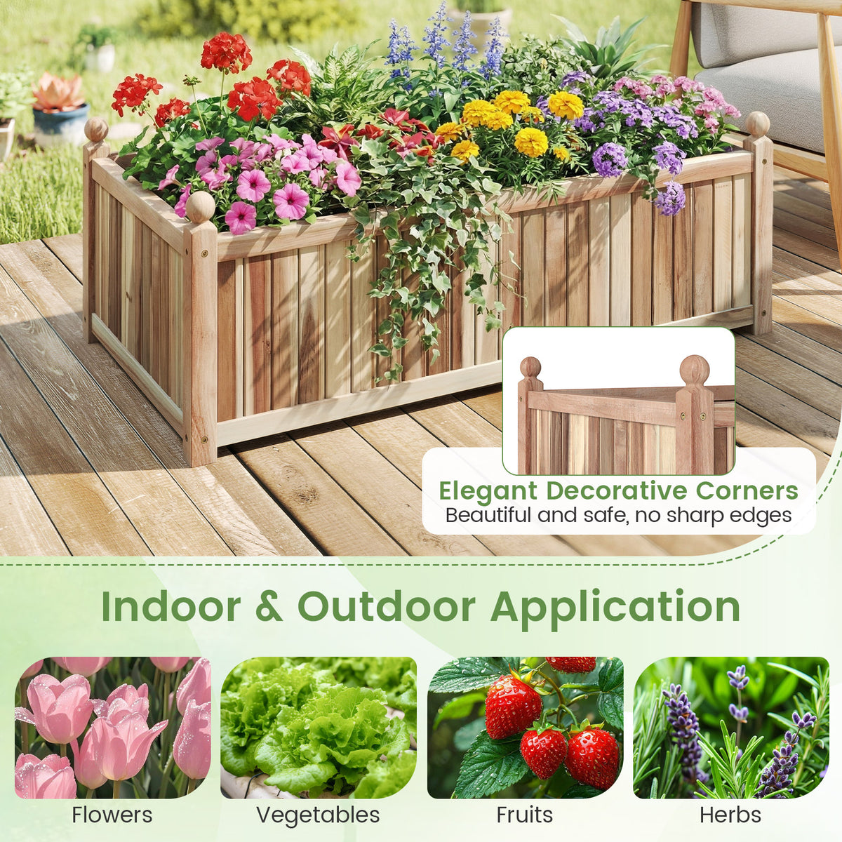 Wooden Raised Garden Bed Planter Box 44 x 23 x 16 Inch
