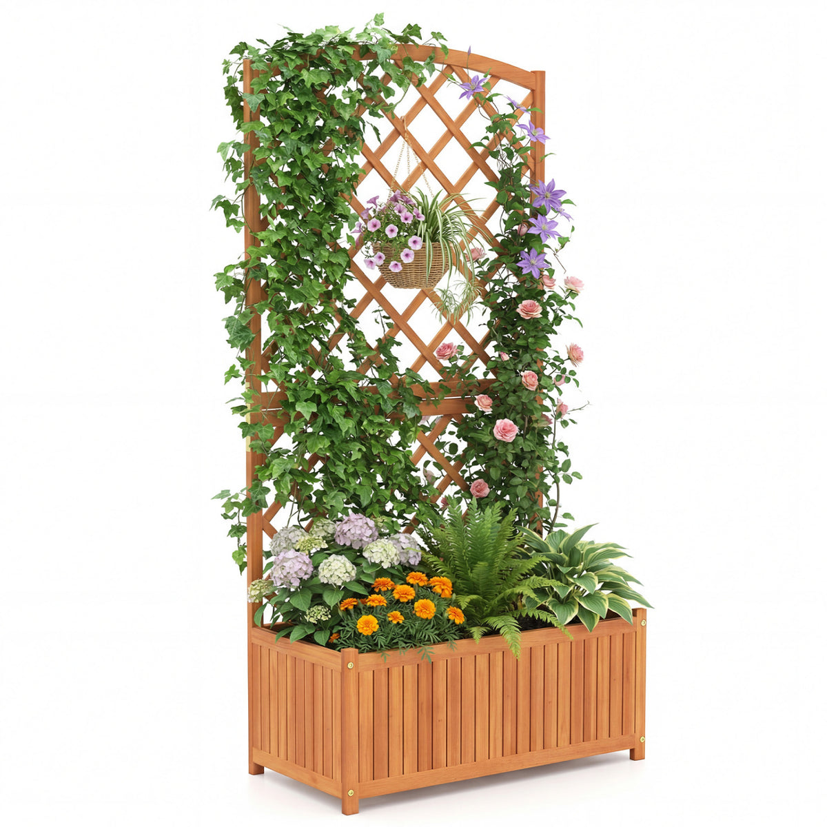 Wooden Raised Garden Bed with Trellis 63 Inch Tall Planter