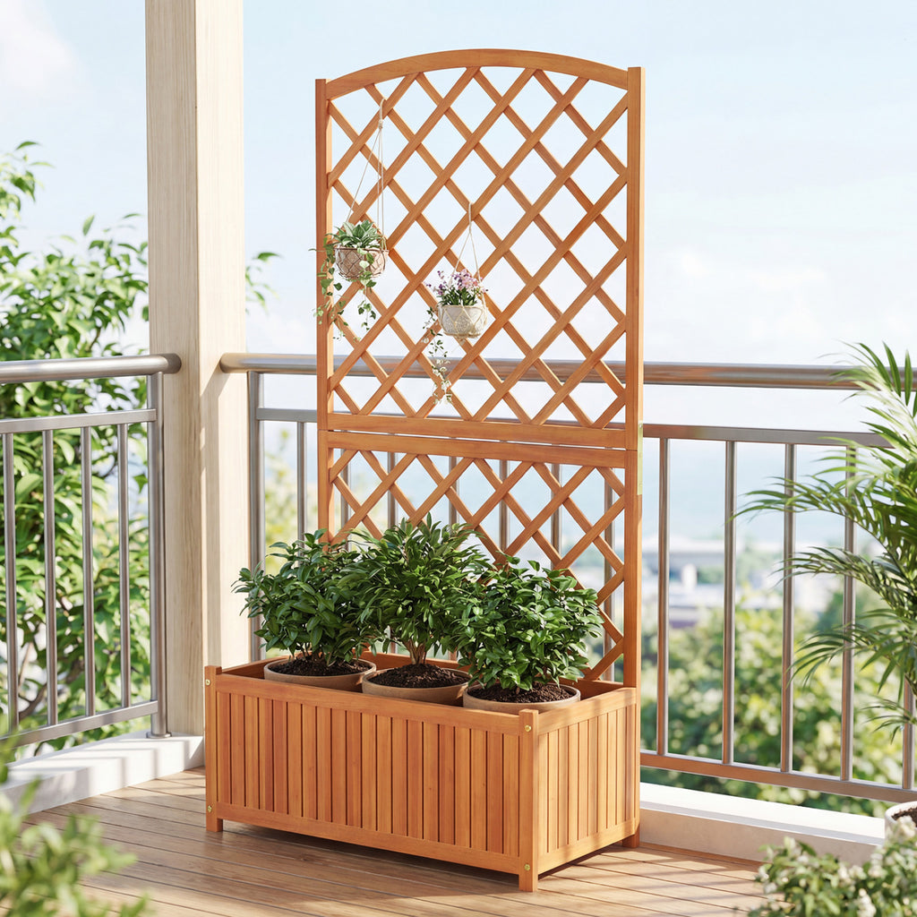 Wooden Raised Garden Bed with Trellis 63 Inch Tall Planter