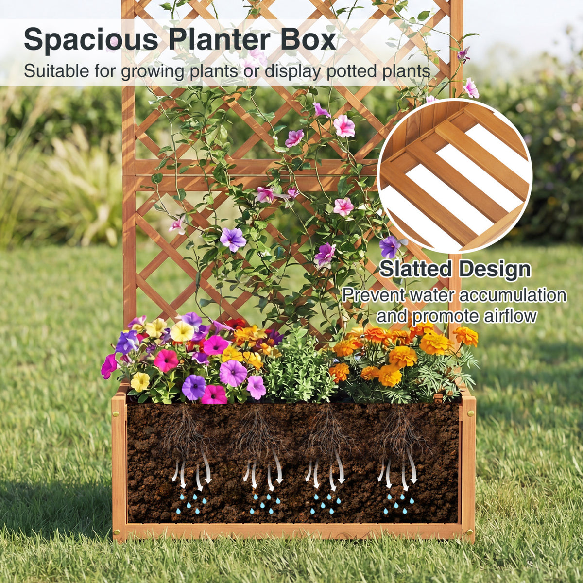 Wooden Raised Garden Bed with Trellis 63 Inch Tall Planter