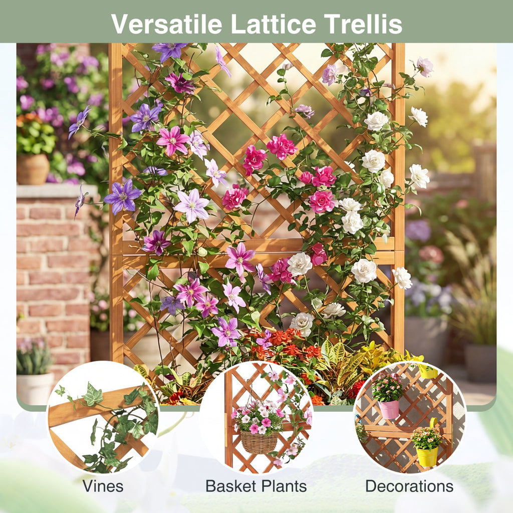 Wooden Raised Garden Bed with Trellis 63 Inch Tall Planter
