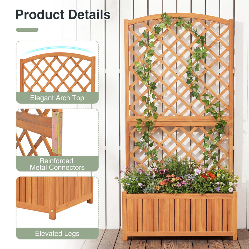 Wooden Raised Garden Bed with Trellis 63 Inch Tall Planter