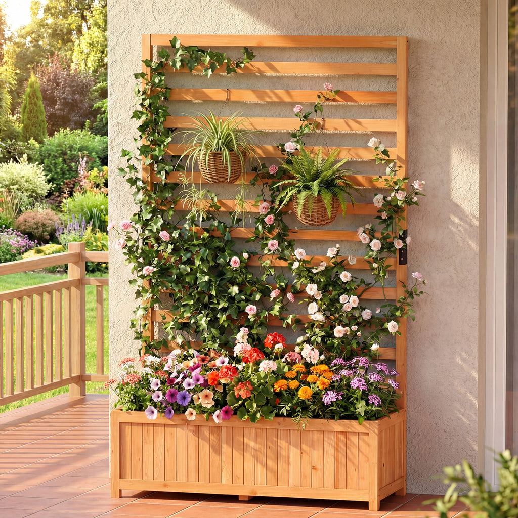 Elevated Garden Planter Box 36x14x59" with Trellis - Orange