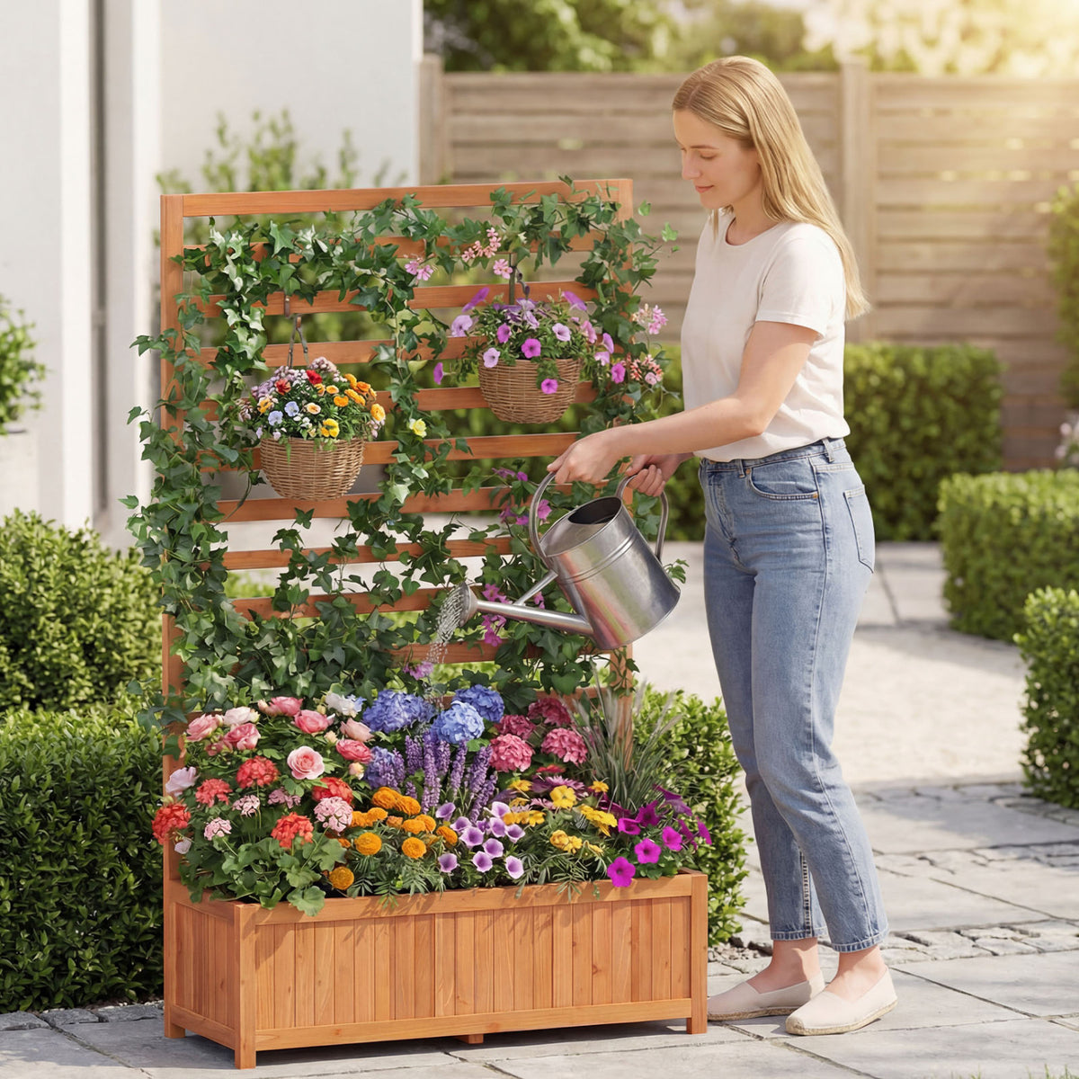 Elevated Garden Planter Box 36x14x59" with Trellis - Orange