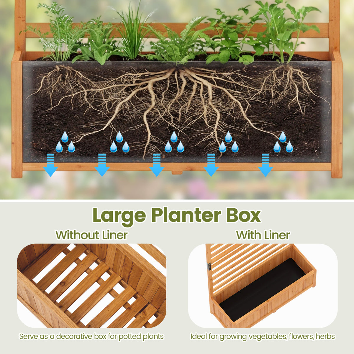 Elevated Garden Planter Box 36x14x59" with Trellis - Orange