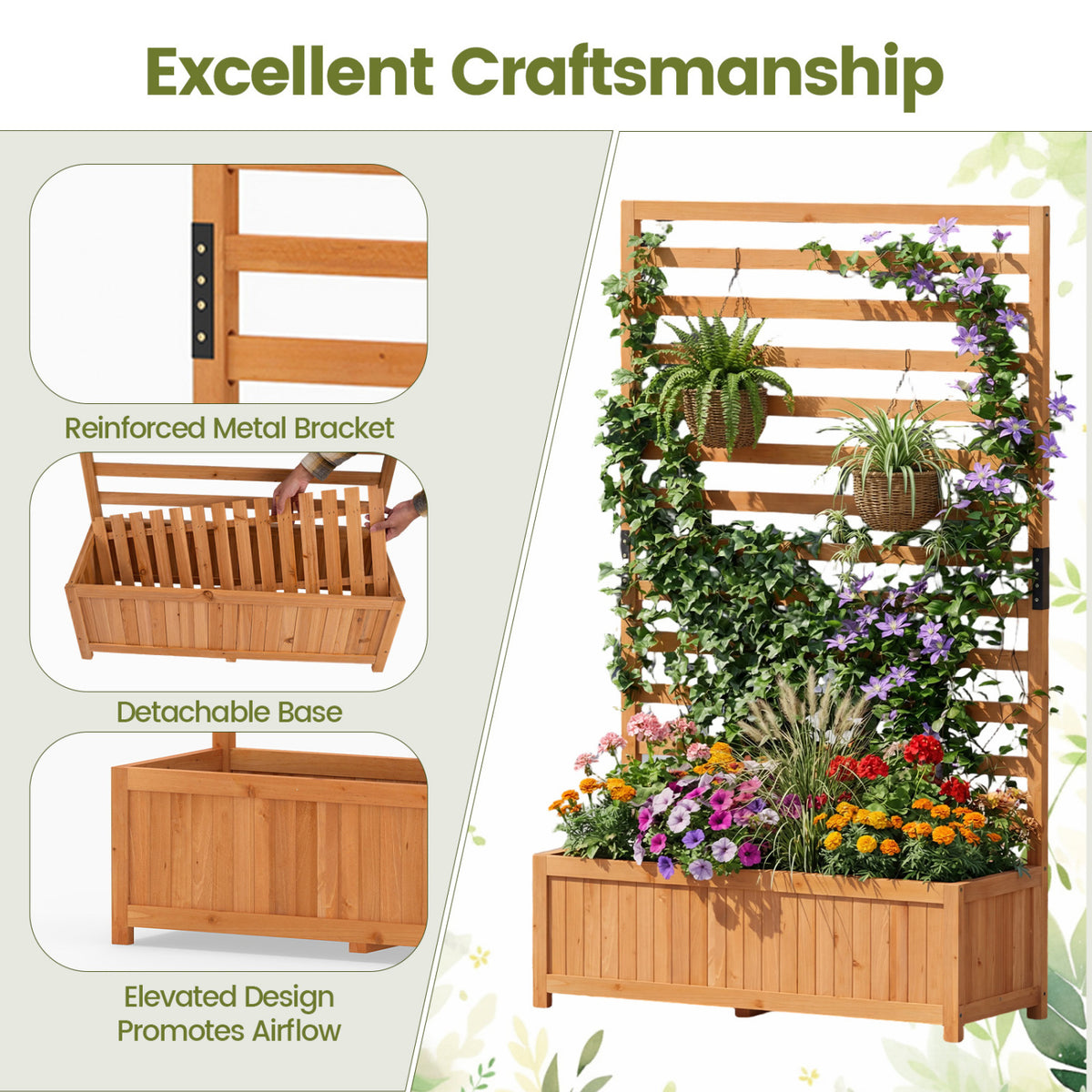 Elevated Garden Planter Box 36x14x59" with Trellis - Orange