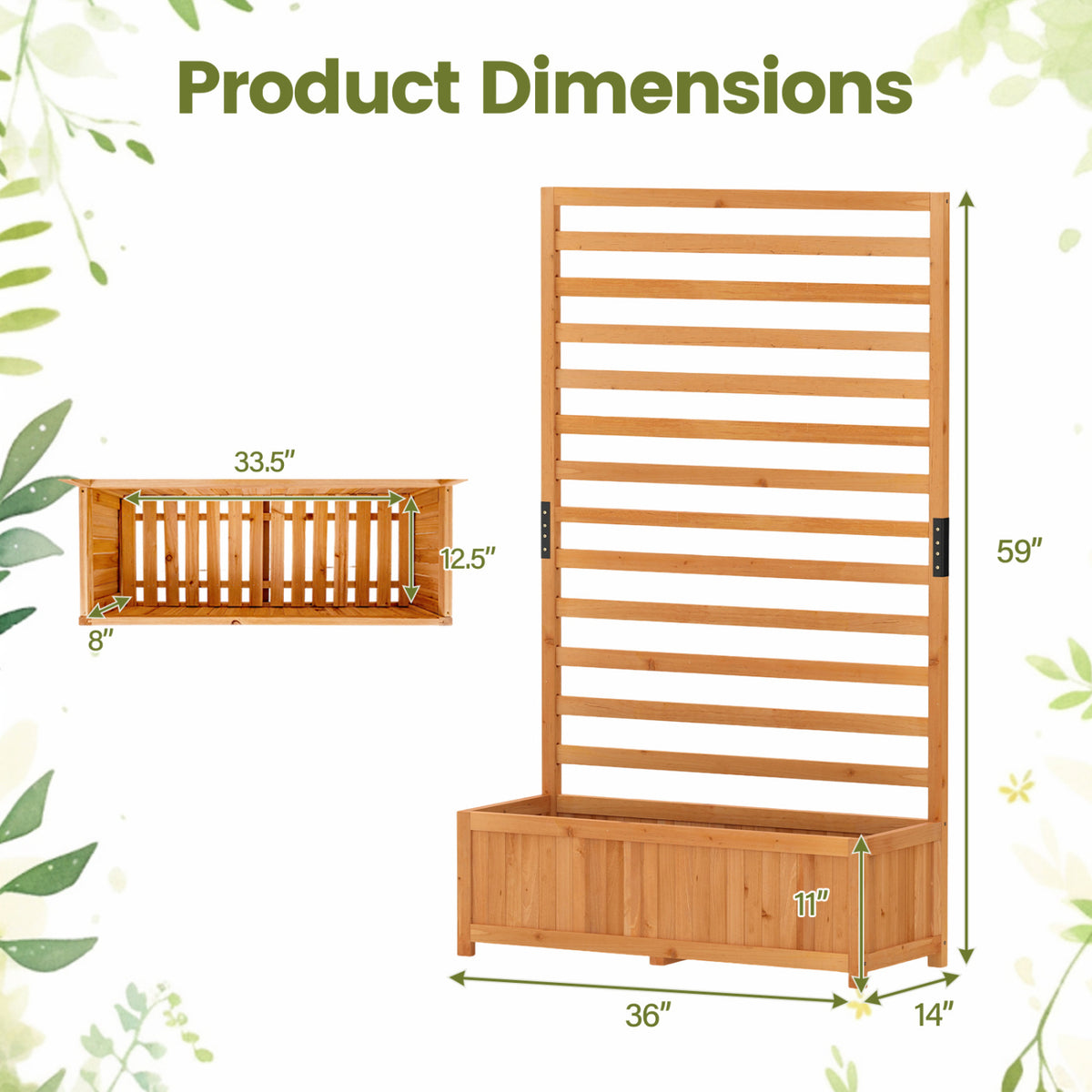 Elevated Garden Planter Box 36x14x59" with Trellis - Orange