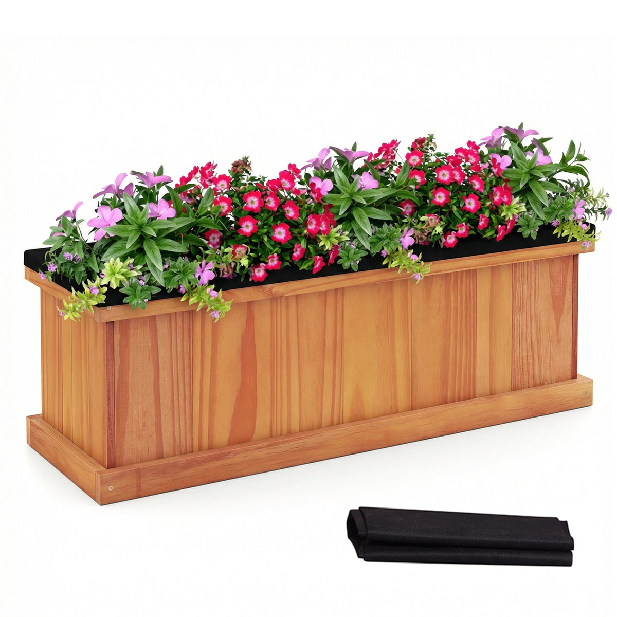 Wooden Raised Garden Bed Planter with Drainage & Liner - M