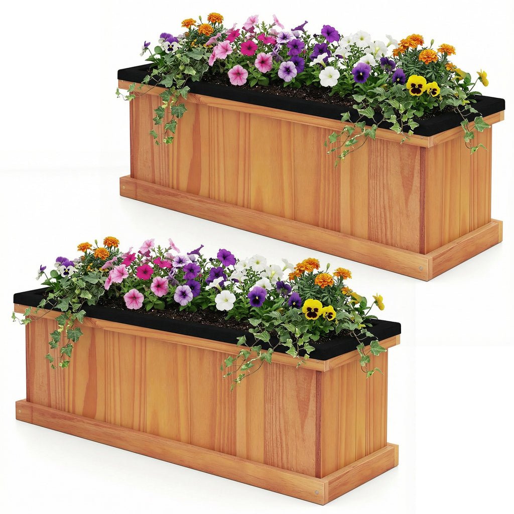 Wooden Raised Garden Bed Planter with Drainage & Liner - M
