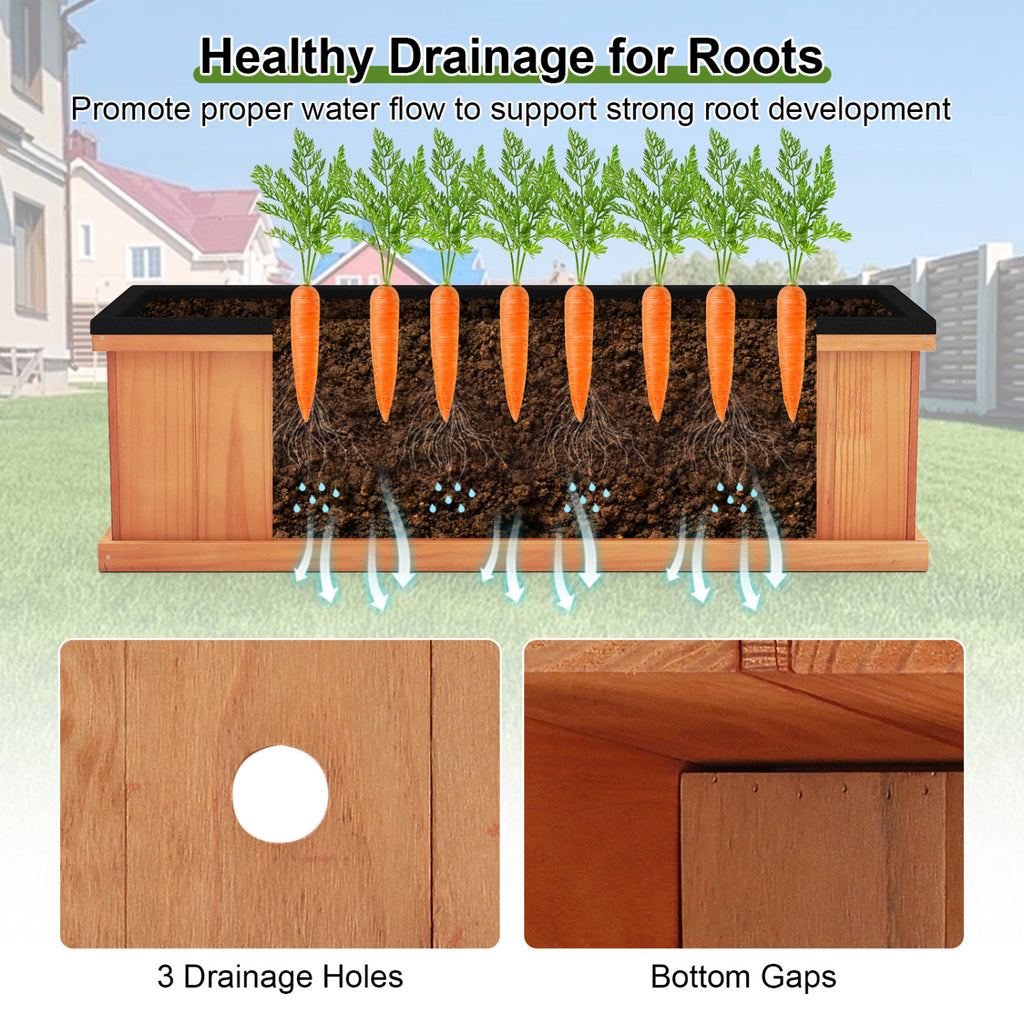 Wooden Raised Garden Bed Planter with Drainage & Liner - M