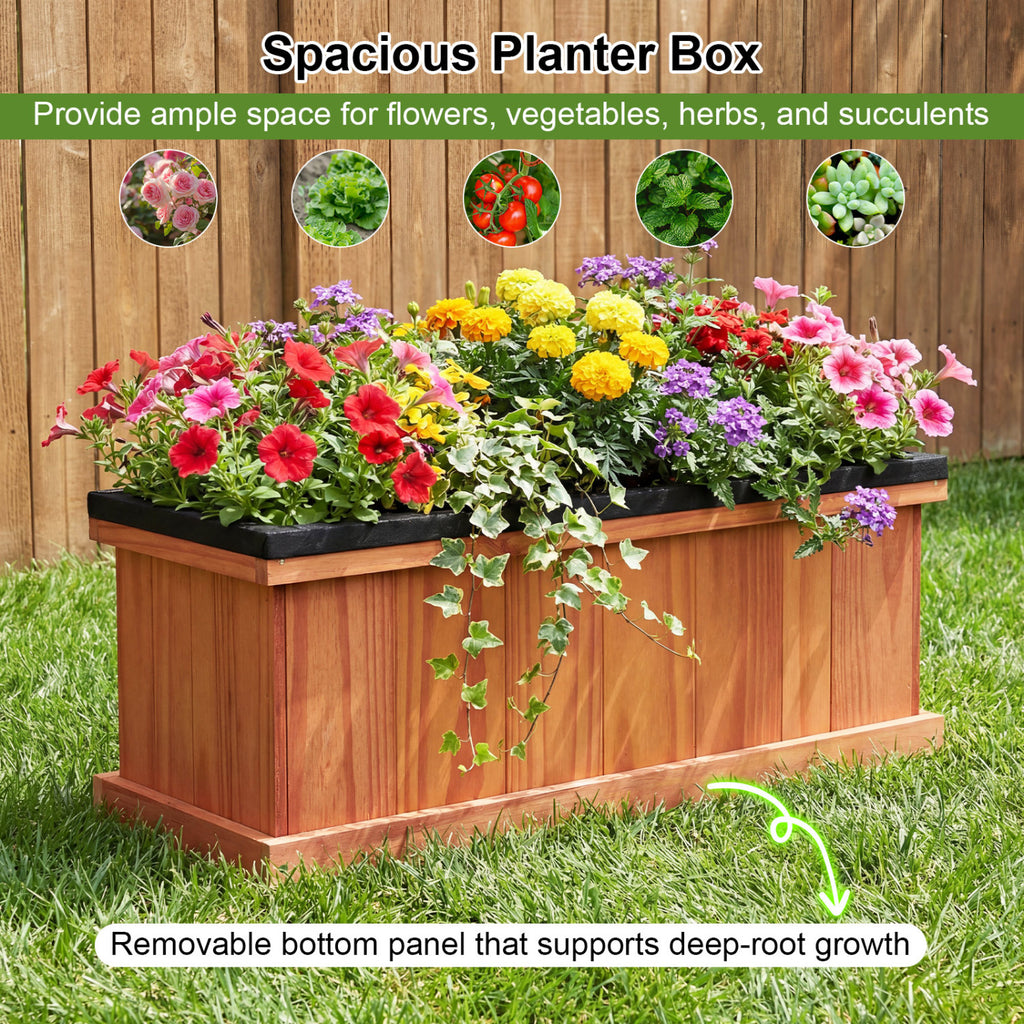 Wooden Raised Garden Bed Planter with Drainage & Liner - M