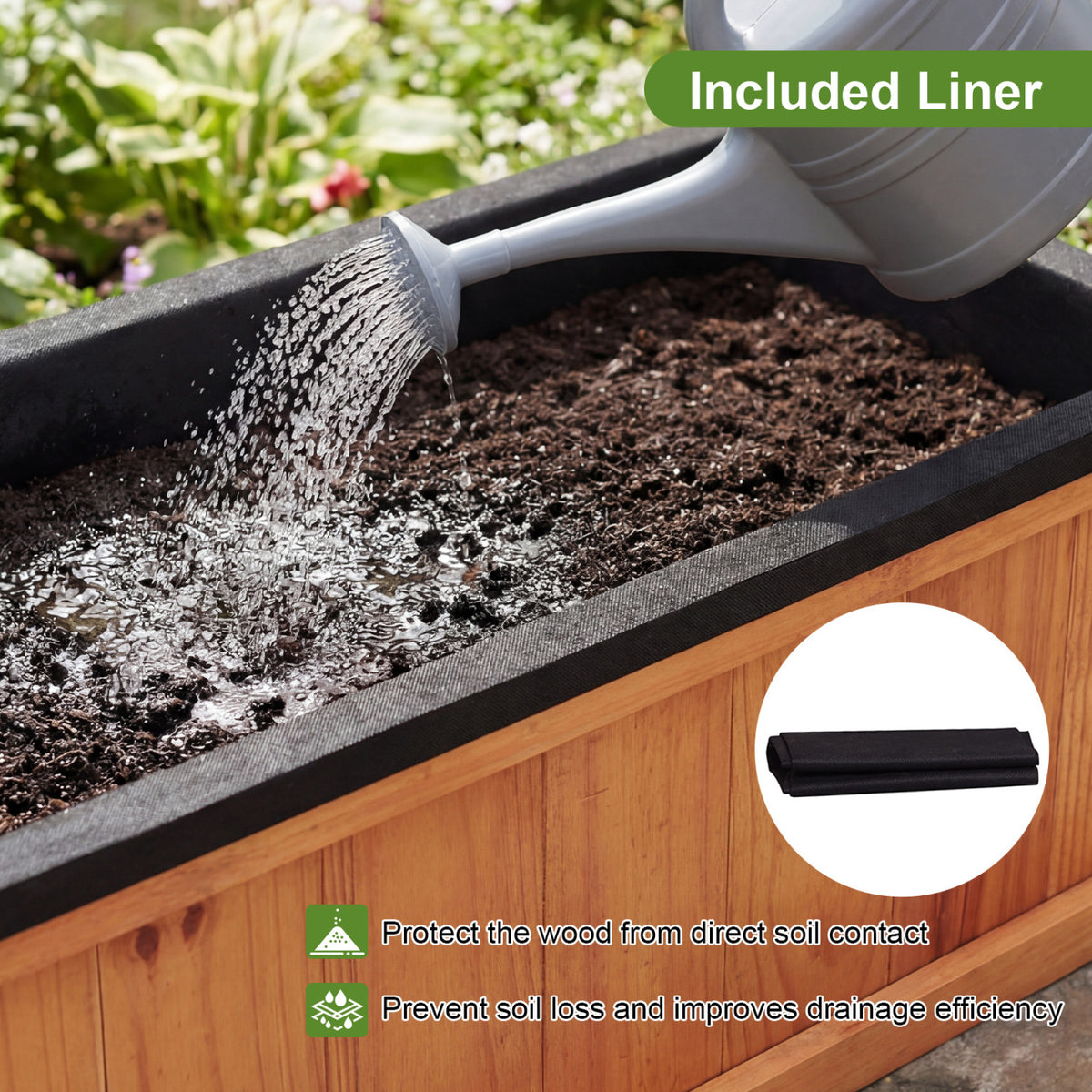 Wooden Raised Garden Bed Planter with Drainage & Liner - M