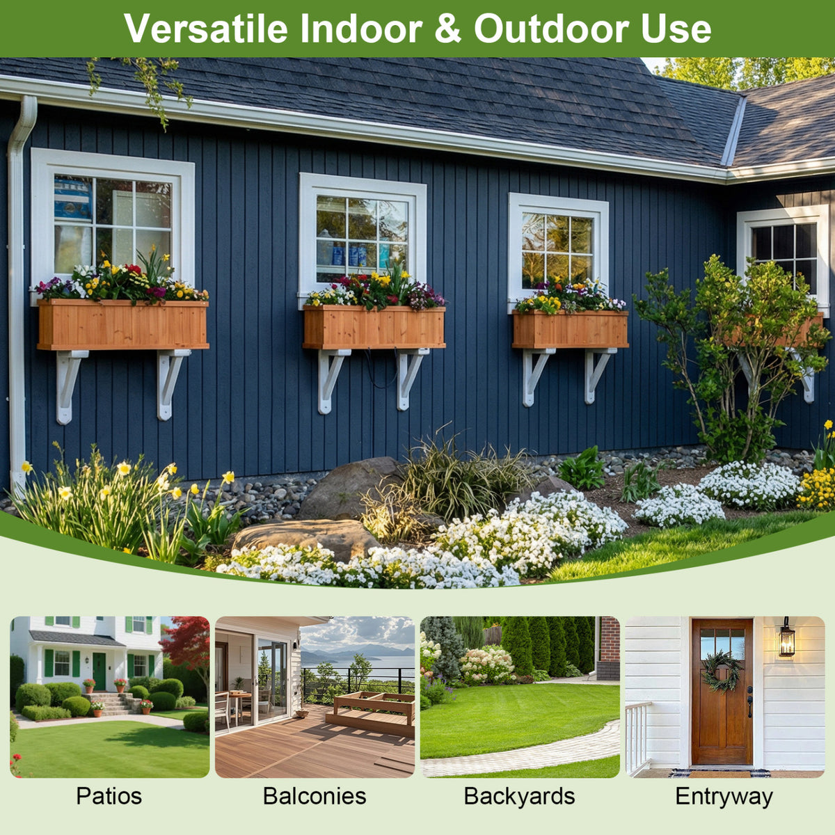 Wooden Raised Garden Bed Planter with Drainage & Liner - M