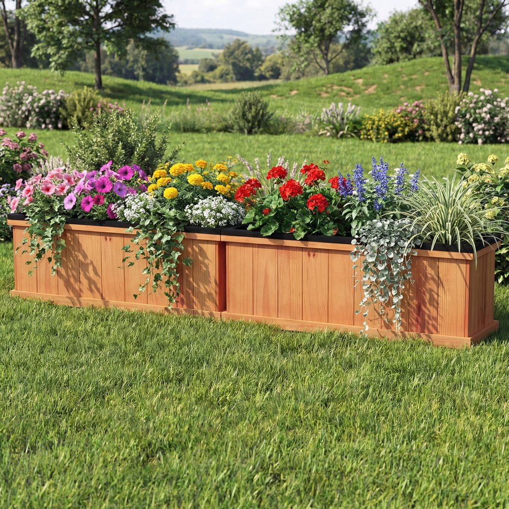 Wooden Raised Garden Bed Planter with Drainage & Liner - M