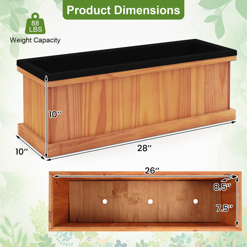 Wooden Raised Garden Bed Planter with Drainage & Liner - M