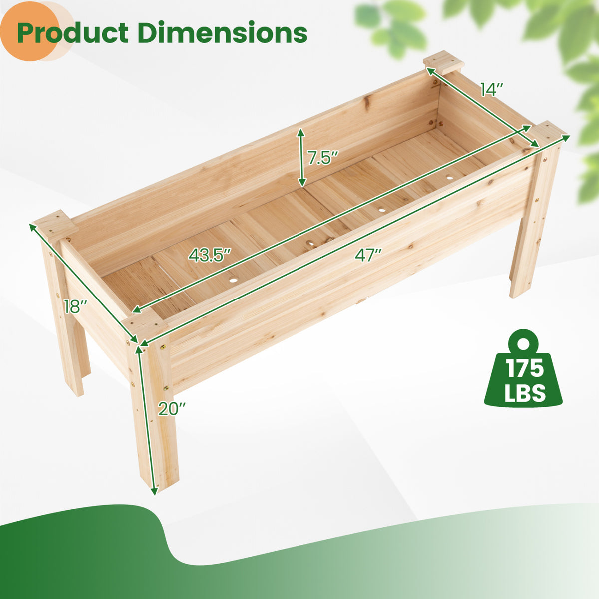 Wooden Raised Garden Bed with Legs - 47" x 18" x 20"