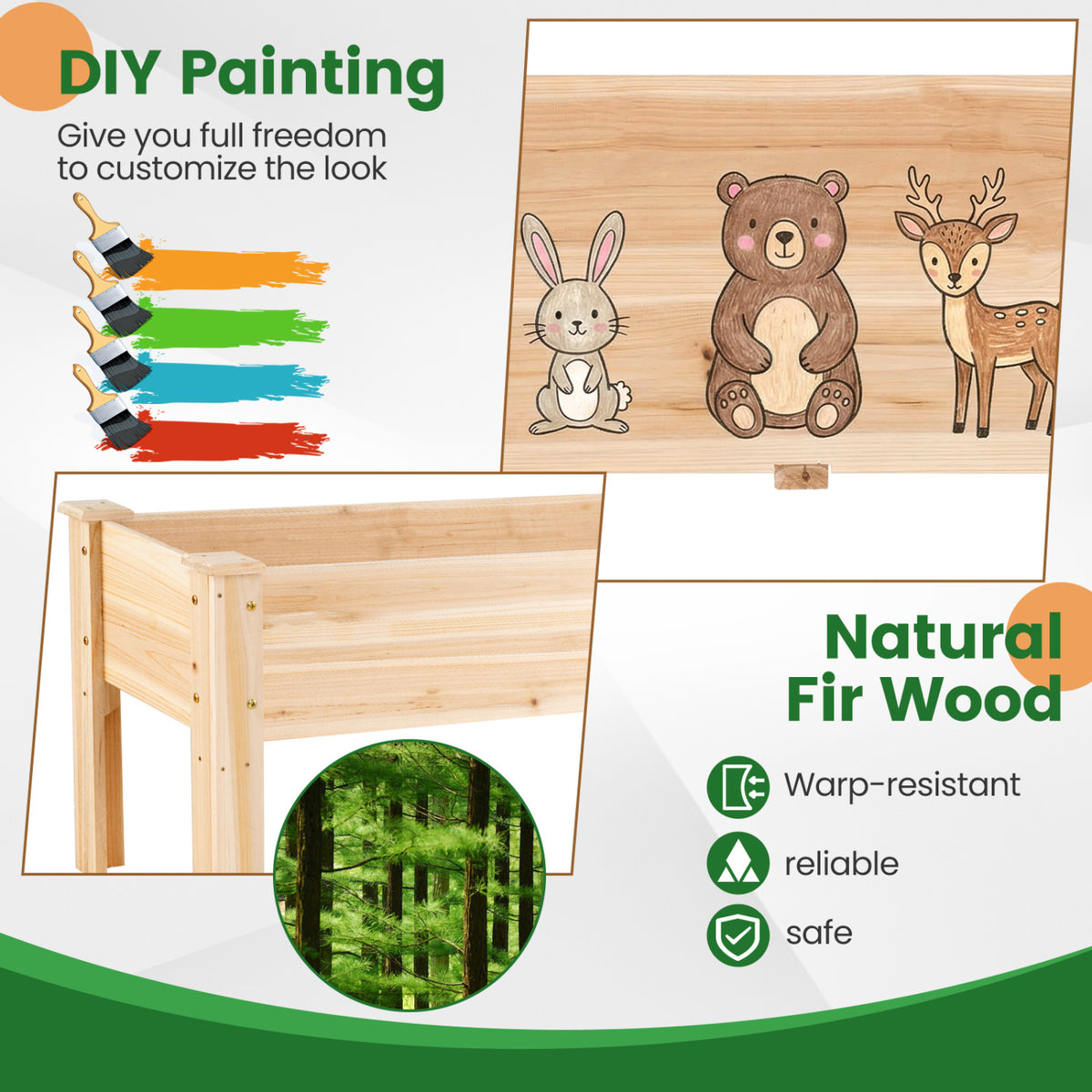 Wooden Raised Garden Bed with Legs - 47" x 18" x 20"