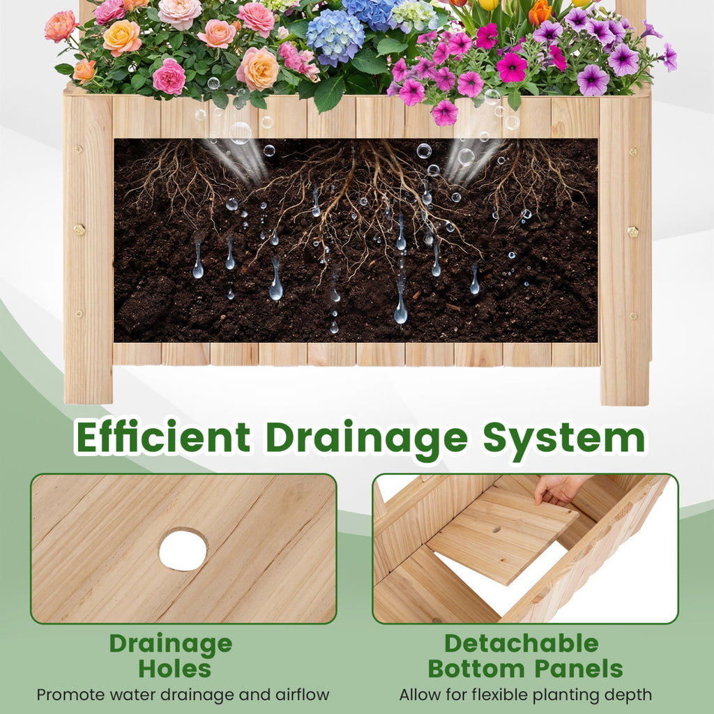 Wooden Raised Garden Bed with Trellis 48 Inch Natural