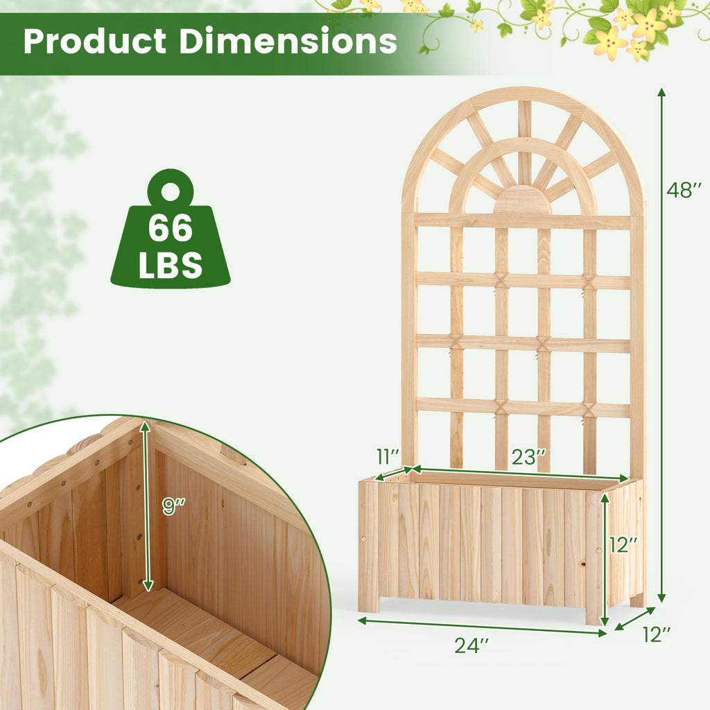 Wooden Raised Garden Bed with Trellis 48 Inch Natural