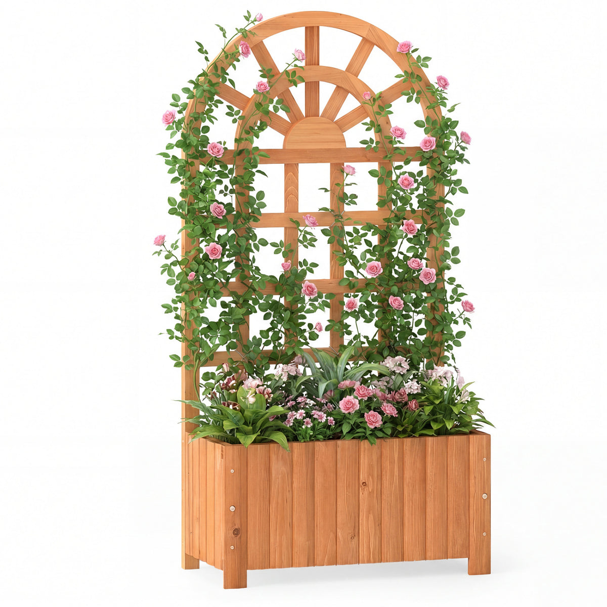 Wooden Raised Garden Bed with Trellis 48 Inch Natural
