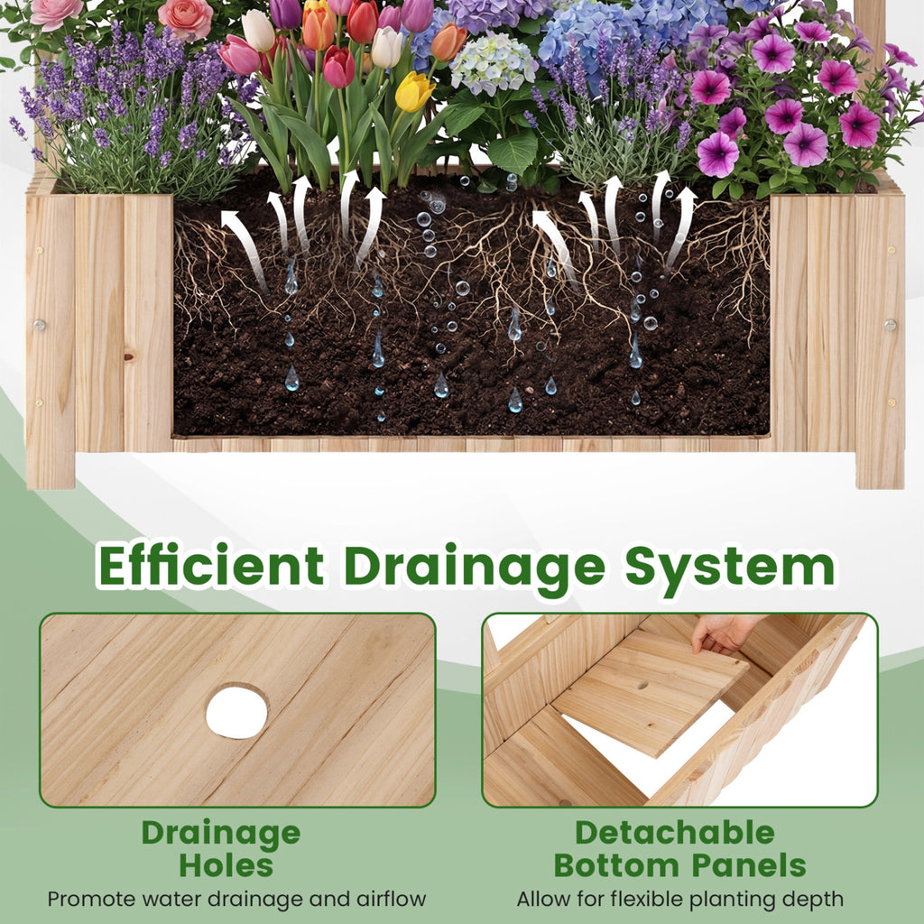 Wooden Raised Garden Bed with Trellis 71 Inch - Natural