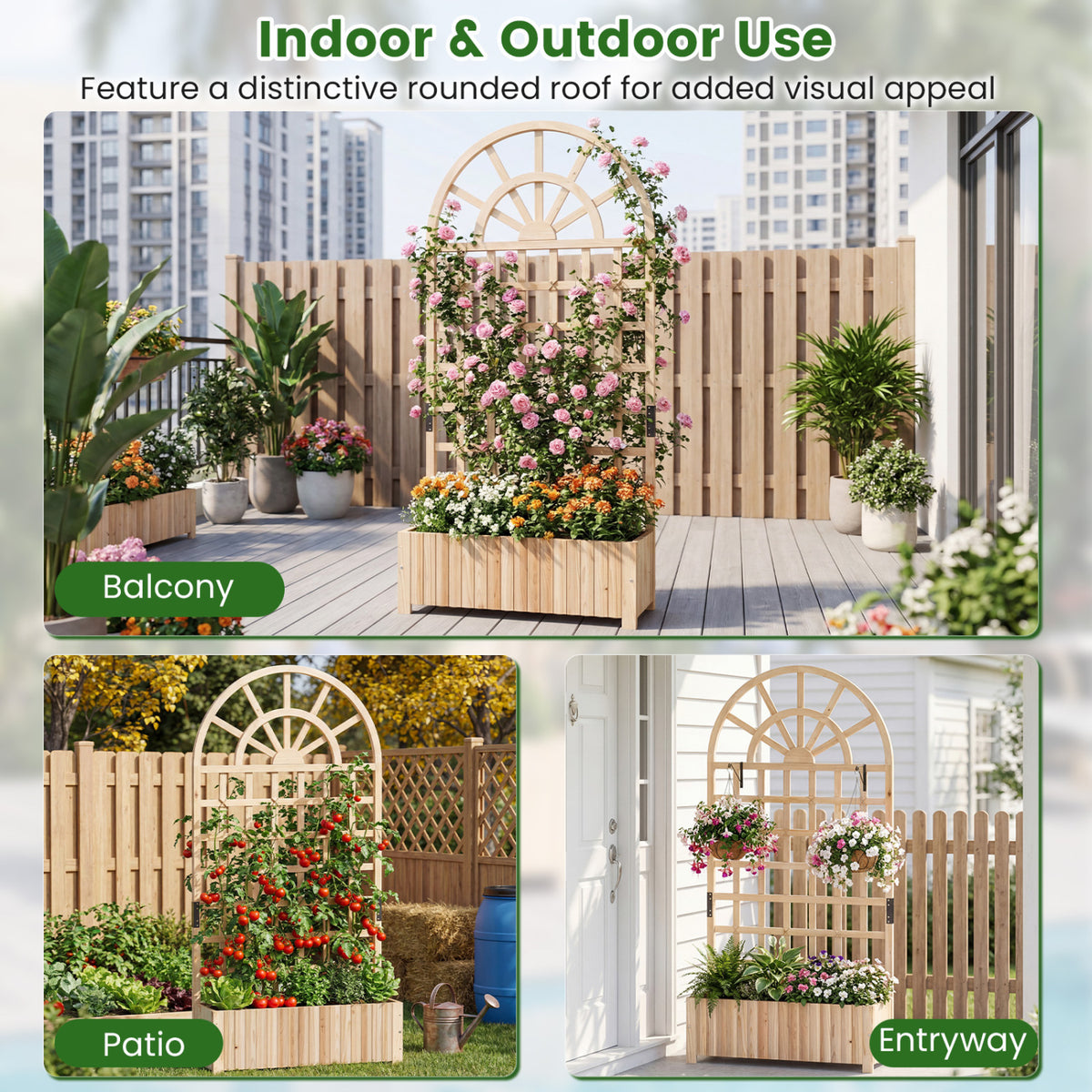 Wooden Raised Garden Bed with Trellis 71 Inch - Natural