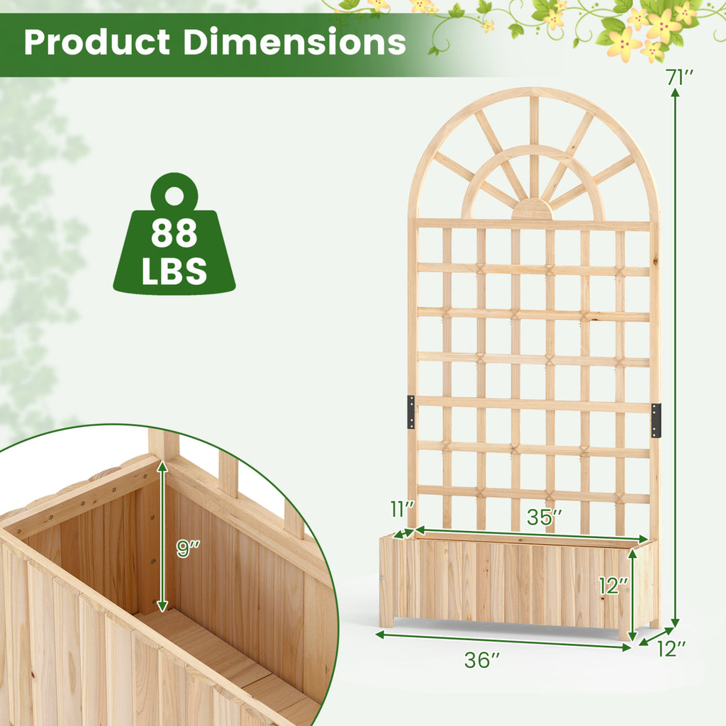 Wooden Raised Garden Bed with Trellis 71 Inch - Natural