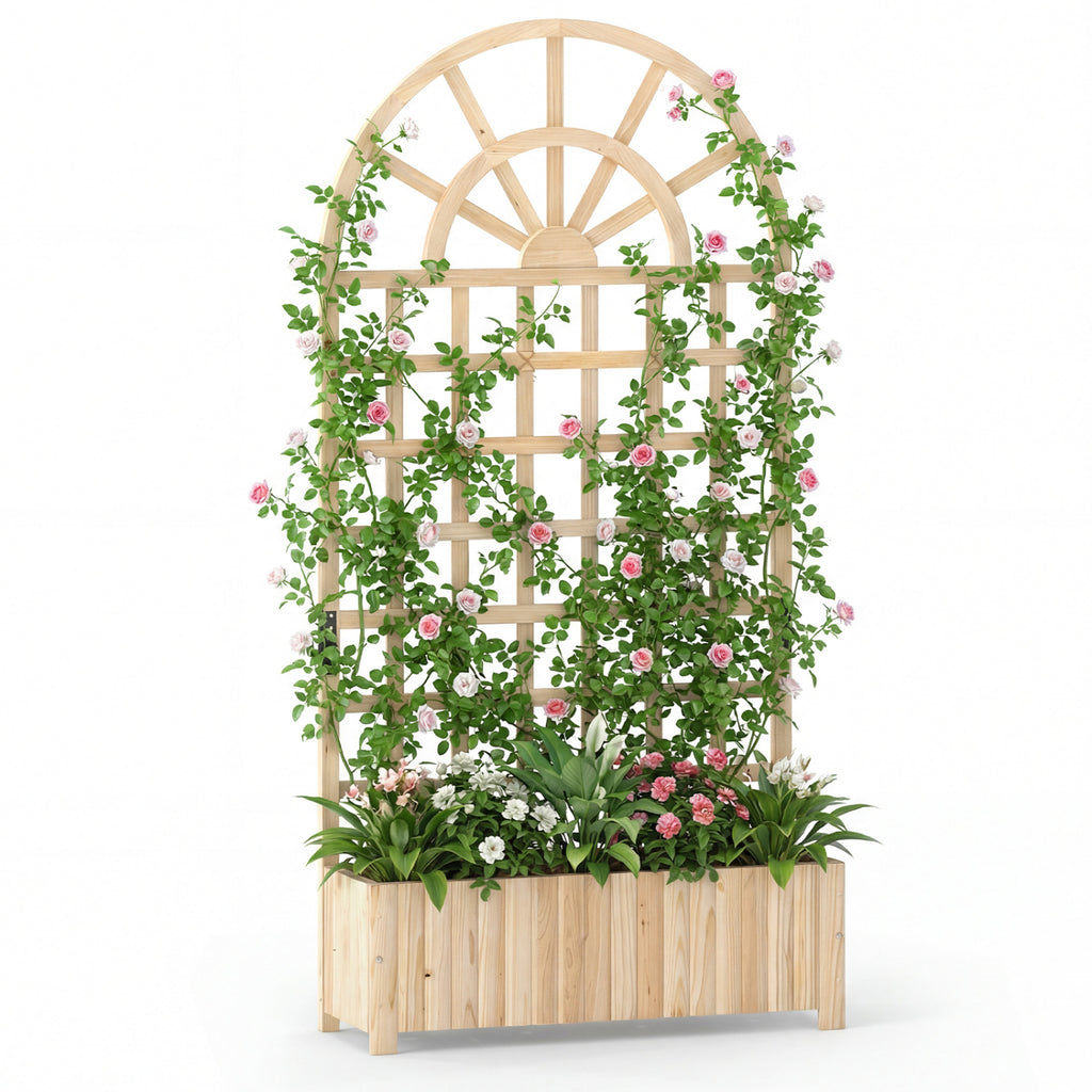 Wooden Raised Garden Bed with Trellis 71 Inch - Natural