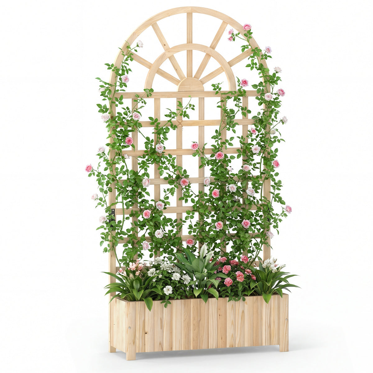 Set of 2 Wooden Raised Garden Bed with Trellis 71" Outdoor Planter