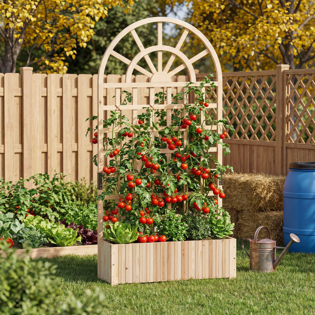 Wooden Raised Garden Bed with Trellis 71 Inch - Natural