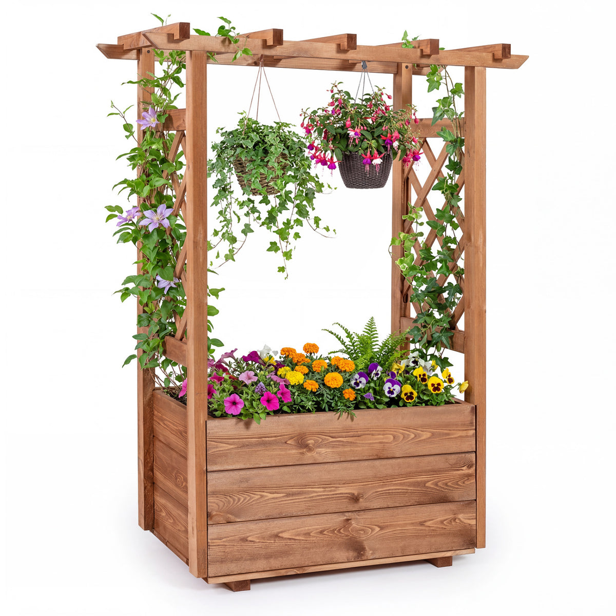 Wooden Elevated Planter Raised Garden Bed with Hanging Roof