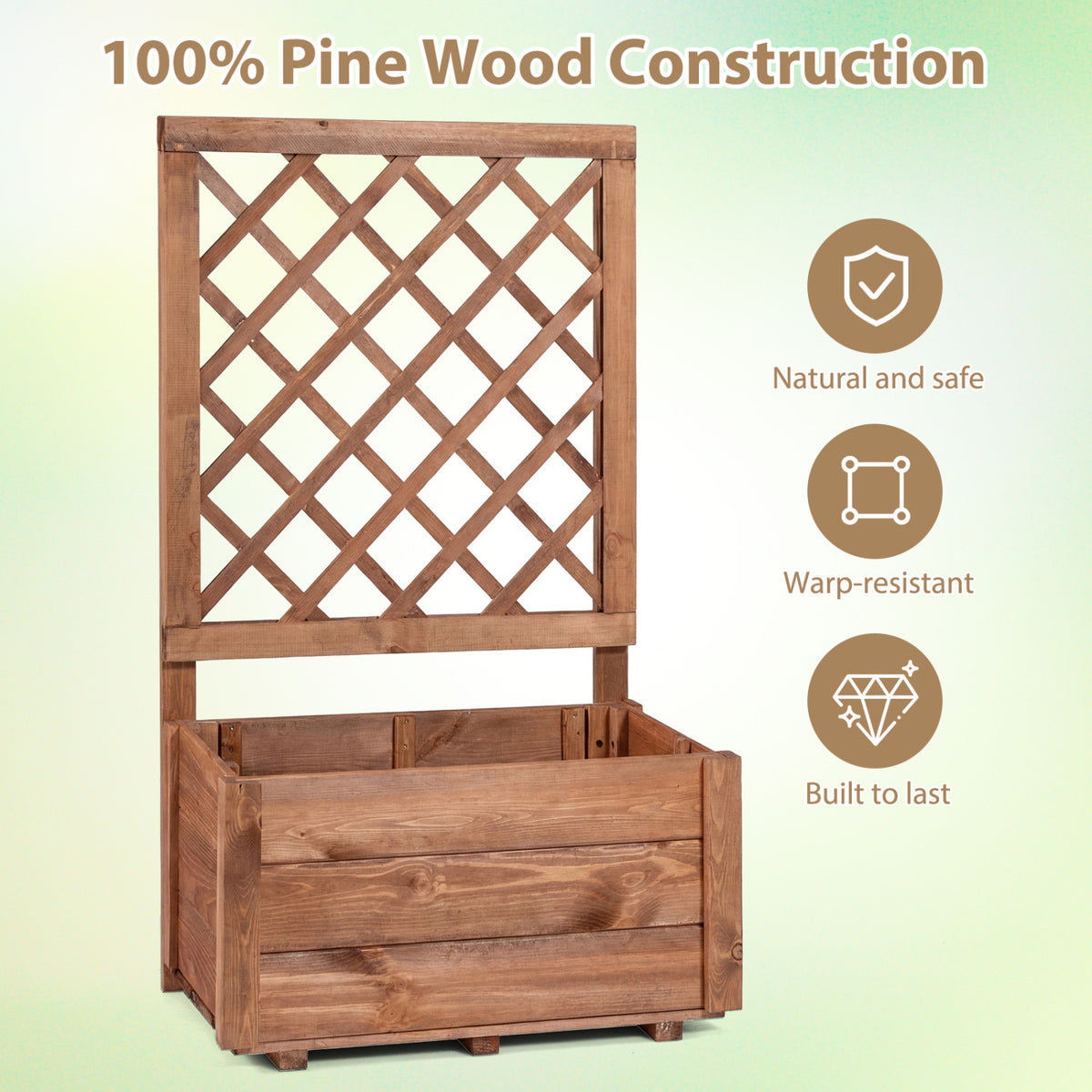 Wooden Raised Garden Bed with Lattice Trellis Drainage Holes