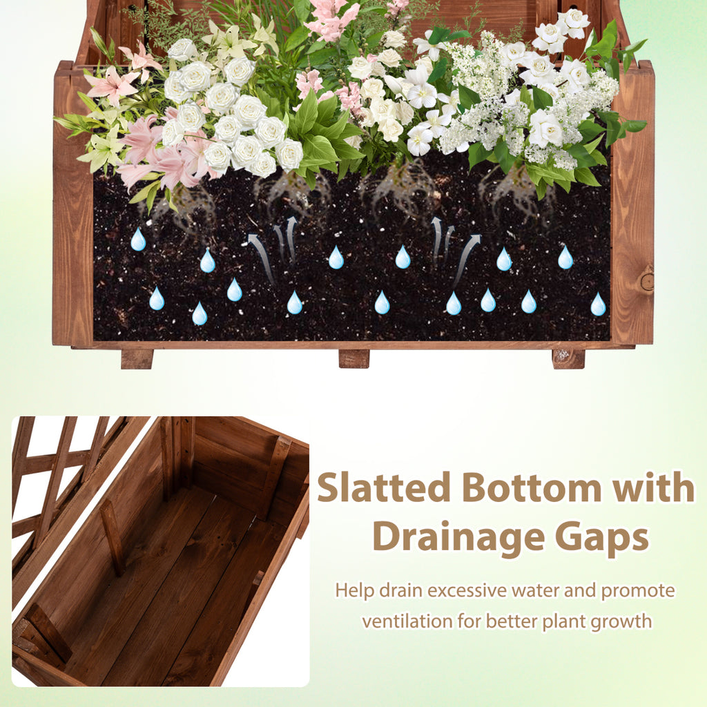 Wooden Raised Garden Bed with Lattice Trellis Drainage Holes