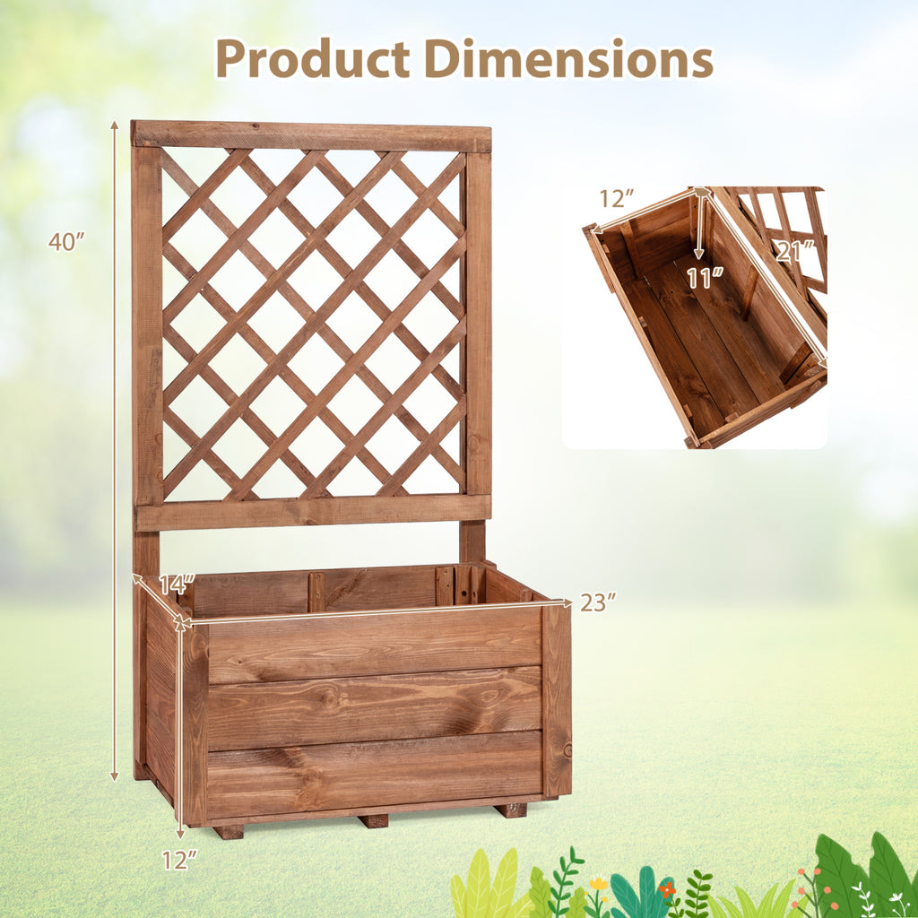 Wooden Raised Garden Bed with Lattice Trellis Drainage Holes