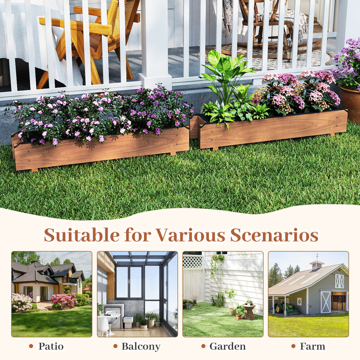 Wooden Raised Garden Bed with Drainage Holes for Vegetable Flower