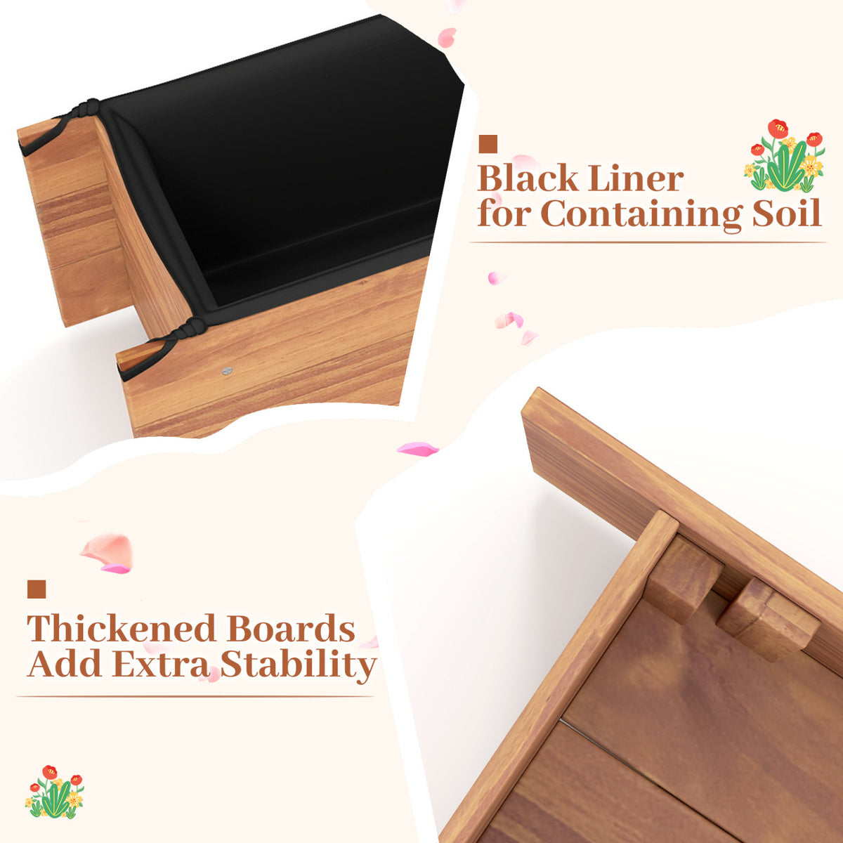 Wooden Raised Garden Bed with Drainage Holes for Vegetable Flower