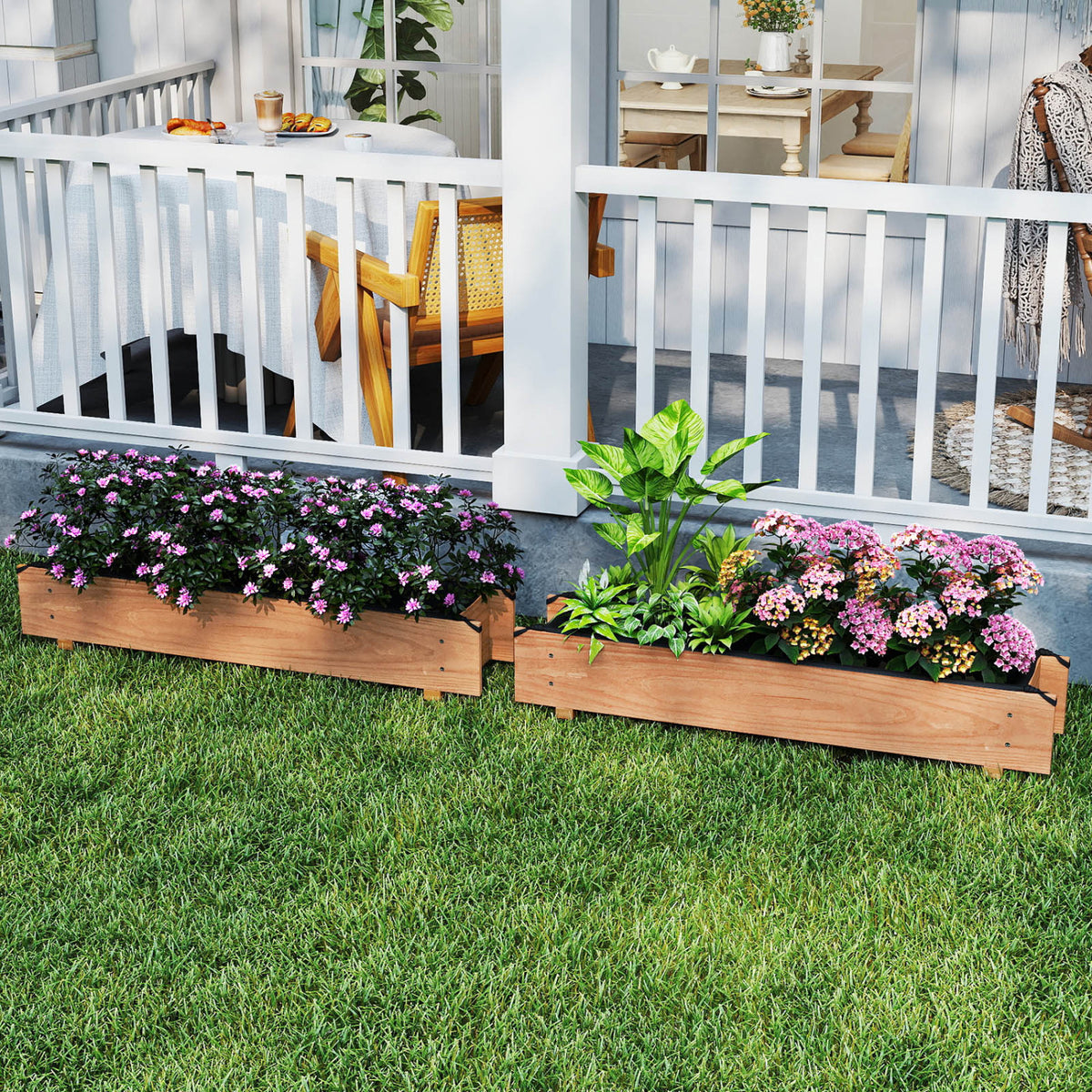 Wooden Raised Garden Bed with Drainage Holes for Vegetable Flower