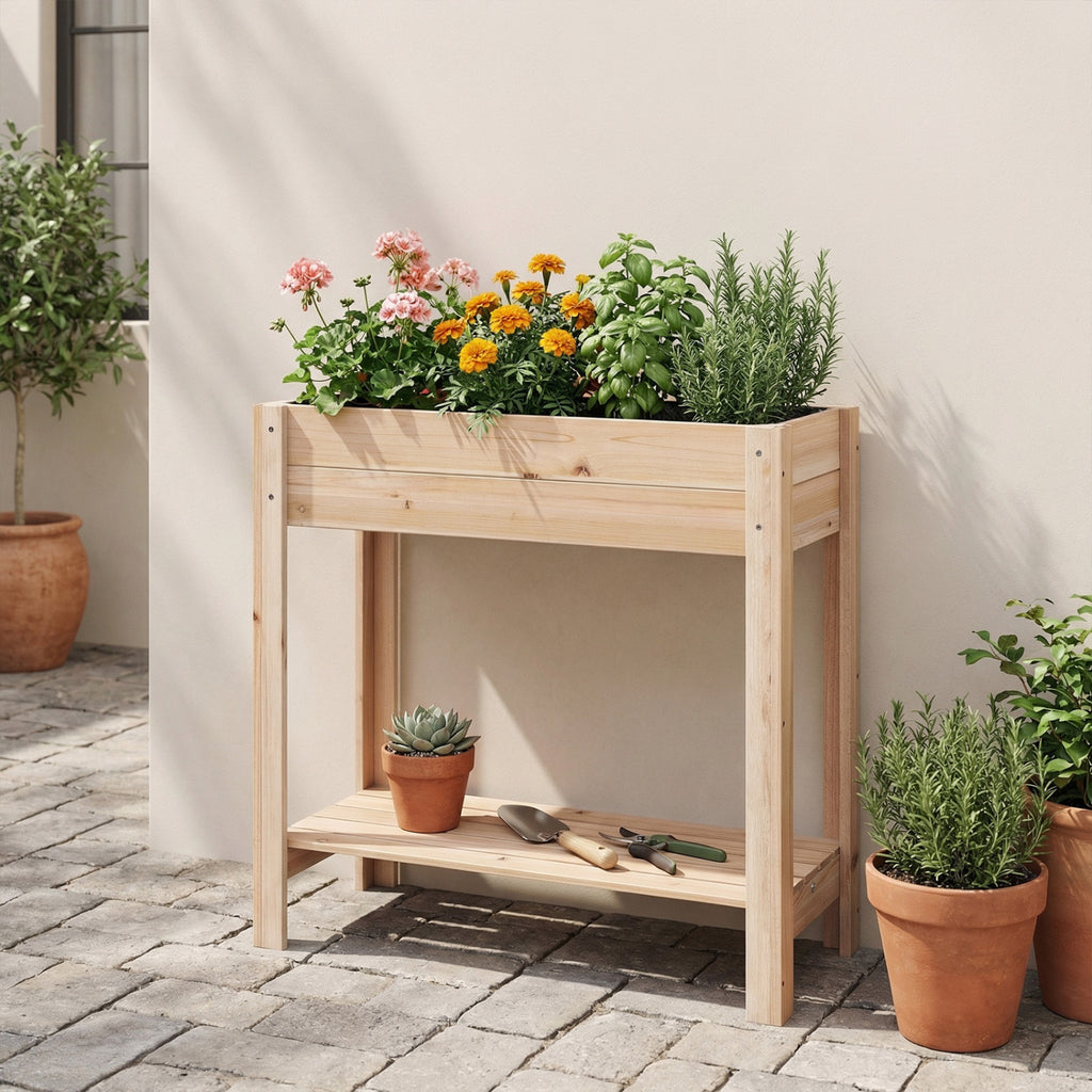 Wooden Raised Garden Bed with Legs and Storage Shelf - 30 Inches