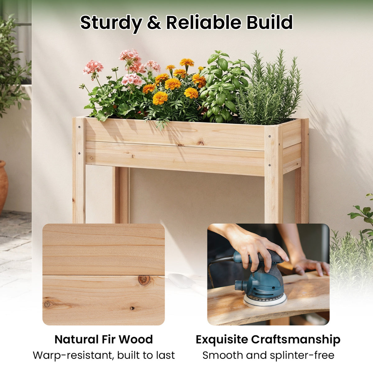 Wooden Raised Garden Bed with Legs and Storage Shelf - 30 Inches