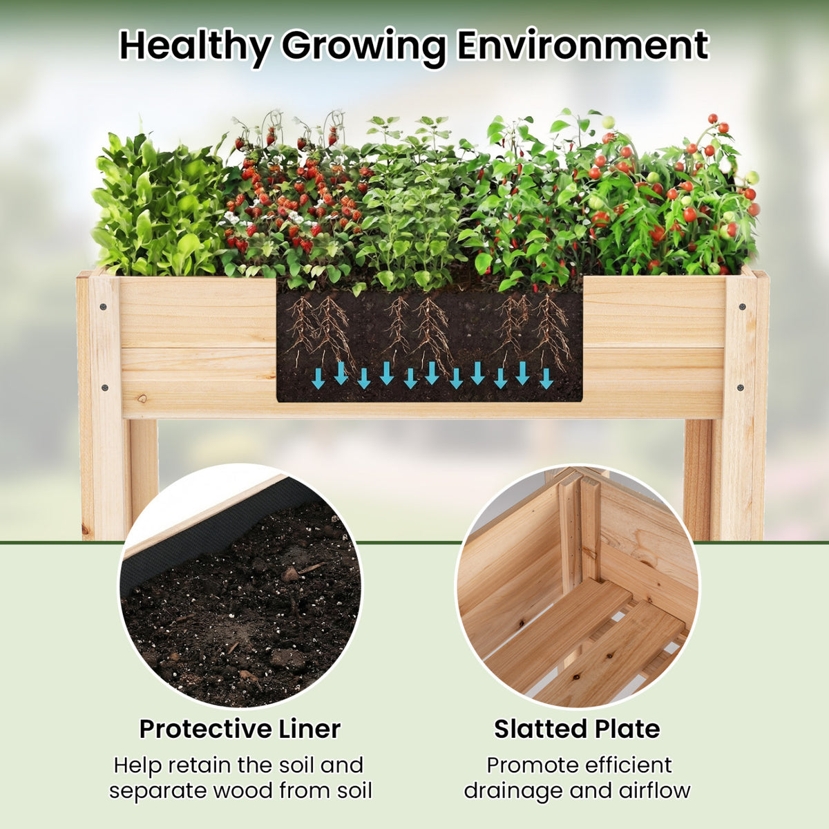 Wooden Raised Garden Bed with Legs and Storage Shelf - 30 Inches